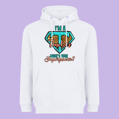 I'm A Teacher What's Your Superpower Leopard Heavyweight Hoodie Designed By Jasminsmagicworld