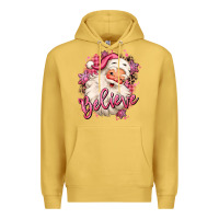 Antique Gold believe pink christmas santa claus Premium Hoodie - MaliasSmallBusiness