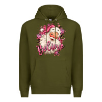 Army Green believe pink christmas santa claus Premium Hoodie - MaliasSmallBusiness