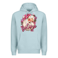 Blue Mist believe pink christmas santa claus Premium Hoodie - MaliasSmallBusiness