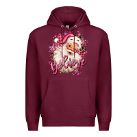 Burgundy believe pink christmas santa claus Premium Hoodie - MaliasSmallBusiness