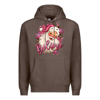 Coffee believe pink christmas santa claus Premium Hoodie - MaliasSmallBusiness