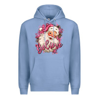 Colony Blue believe pink christmas santa claus Premium Hoodie - MaliasSmallBusiness