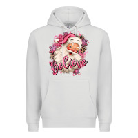Dove Grey believe pink christmas santa claus Premium Hoodie - MaliasSmallBusiness