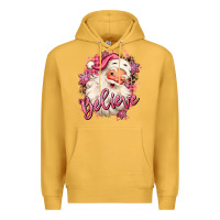Mustard believe pink christmas santa claus Premium Hoodie - MaliasSmallBusiness