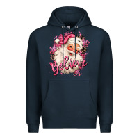 Navy believe pink christmas santa claus Premium Hoodie - MaliasSmallBusiness