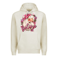 Oatmeal Heather believe pink christmas santa claus Premium Hoodie - MaliasSmallBusiness
