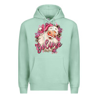 Seafoam believe pink christmas santa claus Premium Hoodie - MaliasSmallBusiness