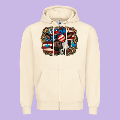 4th Of July Cow Zipper Hoodie Designed By Jasminsmagicworld