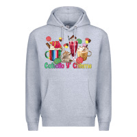 Heather Grey cafecito y chisme coffee cups Premium Hoodie - MaliasSmallBusiness