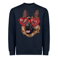 Navy German shepherd with love glasses Heavyweight Sweatshirt - RanaPortraitStore