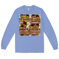 Colony Blue western hereford cattle seamless pattern Long Sleeve Tee - HRA Design Shop