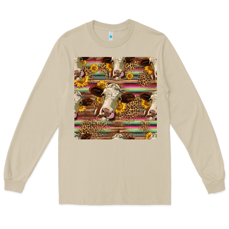 Western Hereford Cattle Seamless Pattern Long Sleeve Tee by HRA Design Shop | Teevron