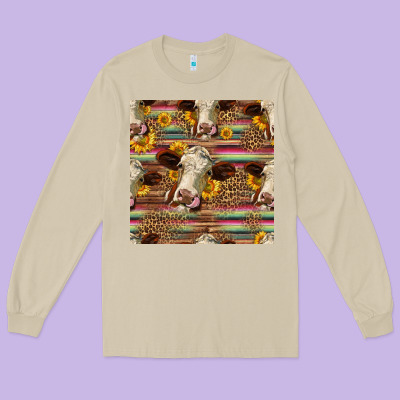 Western Hereford Cattle Seamless Pattern Long Sleeve Tee Designed By Hra Design Shop