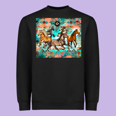 Western Running Horses Heavyweight Sweatshirt Designed By Zillion Design Studio