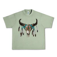 Oil Green boho bull skull Urban Heavy Tee - RanaPortraitStore