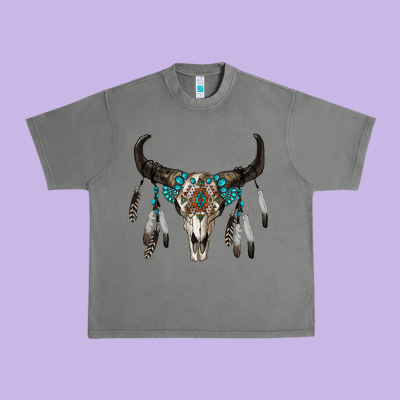 Boho Bull Skull Urban Heavy Tee Designed By Ranaportraitstore
