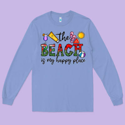 The Beach Is My Happy Place Long Sleeve Tee Designed By Cowhidedigitalart