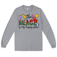 Heather Grey the beach is my happy place Long Sleeve Tee - CowhideDigitalArt