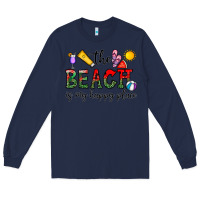 Navy the beach is my happy place Long Sleeve Tee - CowhideDigitalArt
