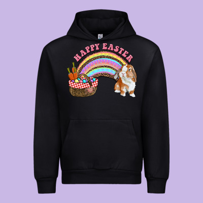 Happy Easter Bunny And Egg Basket Rainbow Urban Hoodie Designed By Ranaportraitstore