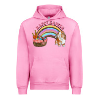 Fuchsia Pink Happy Easter Bunny And Egg Basket Rainbow Urban Hoodie - RanaPortraitStore
