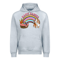Heather Grey Happy Easter Bunny And Egg Basket Rainbow Urban Hoodie - RanaPortraitStore