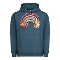 Pigment Midnight Navy Happy Easter Bunny And Egg Basket Rainbow Urban Hoodie - RanaPortraitStore