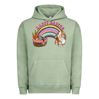 Pigment Oil Green Happy Easter Bunny And Egg Basket Rainbow Urban Hoodie - RanaPortraitStore
