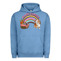Pigment Pebble Blue Happy Easter Bunny And Egg Basket Rainbow Urban Hoodie - RanaPortraitStore