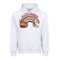 White Happy Easter Bunny And Egg Basket Rainbow Urban Hoodie - RanaPortraitStore