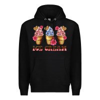 Black floral ice cream Premium Hoodie - AdoDesignShop