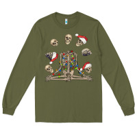 Army Green christmas human skeleton and skulls Long Sleeve Tee - FaDigitalArtStudio