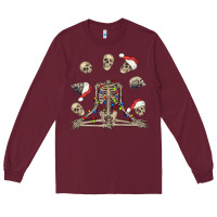 Burgundy christmas human skeleton and skulls Long Sleeve Tee - FaDigitalArtStudio