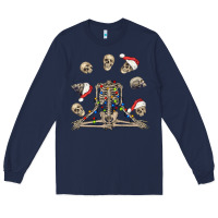 Navy christmas human skeleton and skulls Long Sleeve Tee - FaDigitalArtStudio