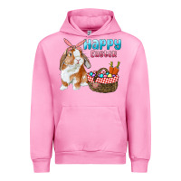 Fuchsia Pink Happy Easter Bunny And Egg Basket Urban Hoodie - RanaPortraitStore