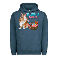 Pigment Midnight Navy Happy Easter Bunny And Egg Basket Urban Hoodie - RanaPortraitStore