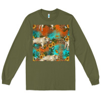 Army Green western charolais cow seamless pattern Long Sleeve Tee - HRA Design Shop