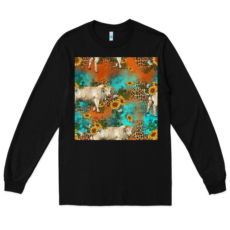 Western Charolais Cow Seamless Pattern Long Sleeve Tee by HRA Design Shop | Teevron