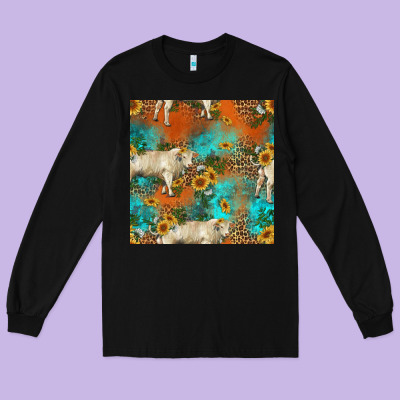 Western Charolais Cow Seamless Pattern Long Sleeve Tee Designed By Hra Design Shop