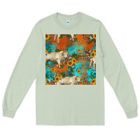 Matcha western charolais cow seamless pattern Long Sleeve Tee - HRA Design Shop