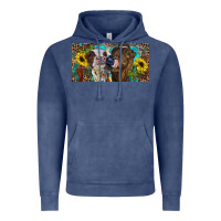 Vintage Denim Heifers With Sunflowers And Leopard Vintage Hoodie - RanaPortraitStore