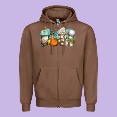 Golf Coffee Cups Zipper Hoodie Designed By Jasminsmagicworld
