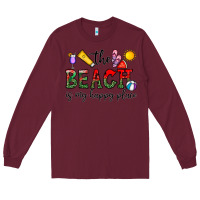 Burgundy the beach is my happy place Long Sleeve Tee - CowhideDigitalArt