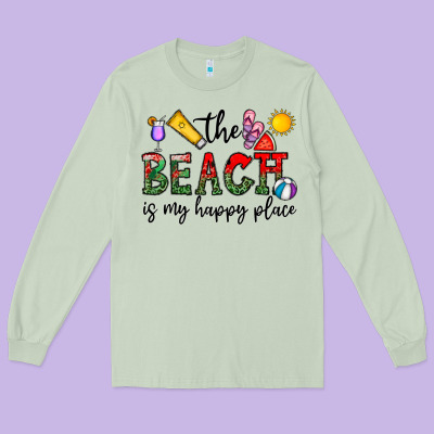 The Beach Is My Happy Place Long Sleeve Tee Designed By Cowhidedigitalart