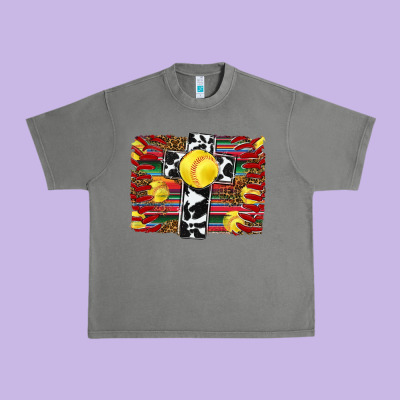 Softball Cross Serape Leopard Background Urban Heavy Tee Designed By Ranaportraitstore