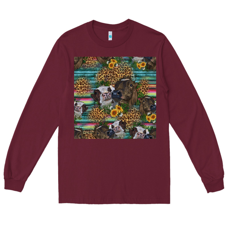 Western Two Cute Heifers Seamless Pattern Long Sleeve Tee by HRA Design Shop | Teevron