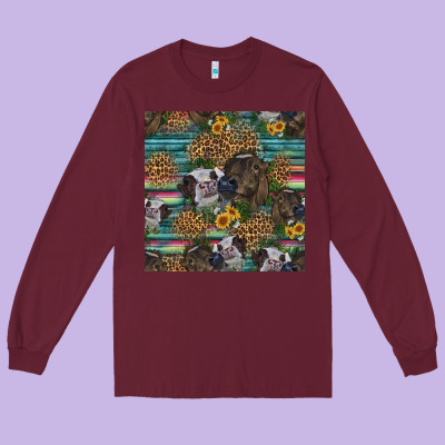 Western Two Cute Heifers Seamless Pattern Long Sleeve Tee Designed By Hra Design Shop