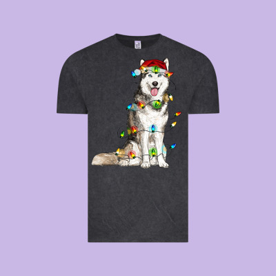 Husky With Christmas Lights Vintage Tee Designed By Ranaportraitstore