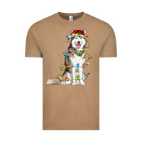 Vintage Coffee husky with christmas lights Vintage Tee - RanaPortraitStore